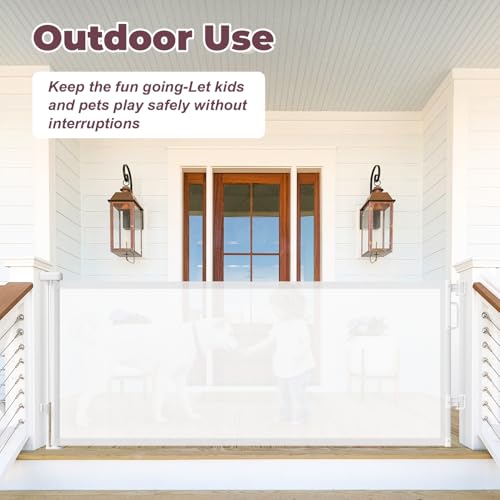 Image of 76 inch Retractable Baby Gates Extra Wide, Mesh Long Dog Gate for Deck | Indoor Outdoor Stair Gate for Wide Openings Doorways Hallways Porch, Child Pet Safety Essentials for Home, White