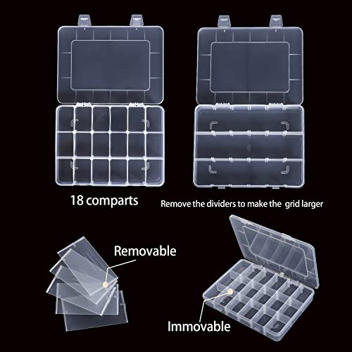 LAifu Snack Box With Compartments, 2 PCS Snackle Box Trays with 18 Removable Grids Compartments, Clear Multi Stackable Plastic Organizer Container for Snack, Fruits, Pills, Beads, Bolts and Nuts