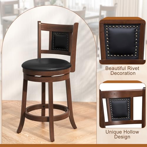 Butacos giratorios GIANTEX, set de 4 unidades, altura de barra 25,5 pulgadas, respaldo ergonómico, asiento acolchado suave, patas de madera de caucho, reposapiés, sin brazos, para cocina, comedor y pub miniatura 7