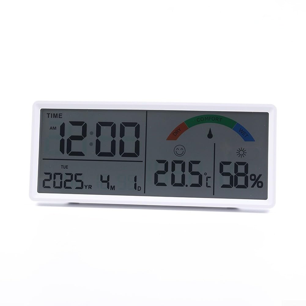 Grande orologio da parete digitale LCD con display a temperatura e umidità, calendario sveglia e formato 24 ore, moderno orologio da scrivania rettangolare elettronico per soggiorno
