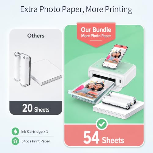 Image of YOTON Photo Printer 4x6, Picture Printer with 54 Sheets & 1 Ink Ribbon, Support AR Video Printing, Wi-Fi Connection, Portable Photo Printer for iPhone /Android /Laptop | 4PASS Dye-Sublimation; AR Video Printing; Wi-Fi Photo Printing; Gift for Travel & Memories; for iPhone /Android /PC; Green