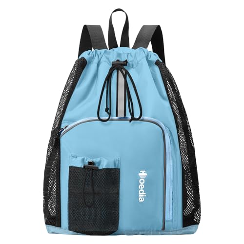 Hoedia Mesh Swim Bag Drawstring Backpack Lake Blue