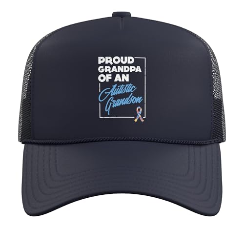 Proud Grandpa of an Autistic Grandson Shirt Support Autism Trucker Hat with Adjustable Mesh Back, Navy Blue