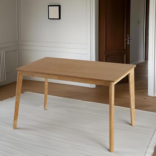 Image of Farmhouse Dining Table, Rectangular Wooden Kitchen Table, Rubberwood Legs
