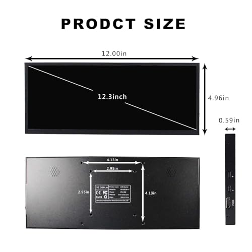 Image of VSDISPLAY 12.3'' Touchscreen Monitor 1920x720 IPS Stretched Bar LCD | Dual Speakers, for PC Computer Laptop Secondary Display Monitoring