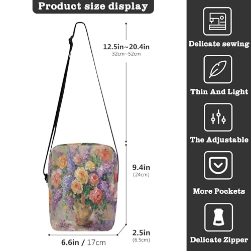 mens messenger bag crossbody crossbody bag men Woman Shoulder Handbags Adjustable Strap for outdoor sports outdoor sports- Roses and Lilacs in A Vase3