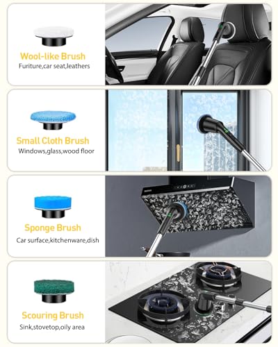Image of Electric Spin Scrubber, Shower Scrubber with Long Handle, Cordless Bathroom Cleaning Brush IPX7 Waterproof & 2 Speed, 3 Brush Heads, Bathroom Cleaner Brush for Shower Tub Kitchen Car Floor Tile, Black