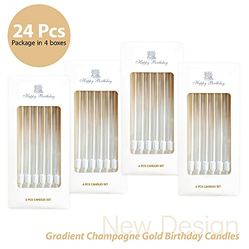 24-Count Gradient Champagne Gold Birthday Candles, Metallic Cake Candle For Birthday Party, Celebration, Wedding, Gold Party Cake Cupcake Decorations #TOP3