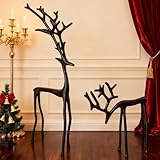 Juego de 2 estatuas de reno negras, elegantes figuras de reno navideñas, decoración navideña de reno, estatuas de reno de imitación de metal, escultura de ciervo, decoraciones navideñas para mesa