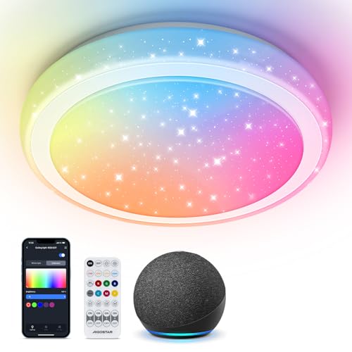 Aigostar Mesh- Plafon LED Techo Bluetooth Mesh, 24W, 2650LM, 3000K-6500K y RGB regulable, IP44, Plafón LED Inteligente Compatible con Alexa, Lampara Techo LED para Salón/Dormitorio/Cocina/Baño, Φ39CM