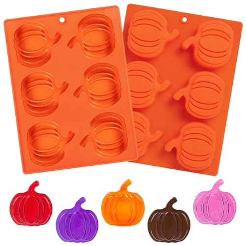 Image of 2 Pcs Pumpkin Silicone Molds, Halloween Pumpkin Chocolate Molds, Fall Pumpkin Candy Mold for DIY Cake, Chocolate, Candy, Jelly, Wax Melt, Ice Cubes (6 Cavity)