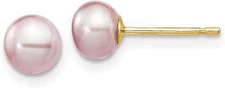 Brincos de ouro amarelo 14 k 6 mm roxo botão pérola cultivada em água doce brincos bola joias finas para mulheres presentes para ela, Pérola, Pérola