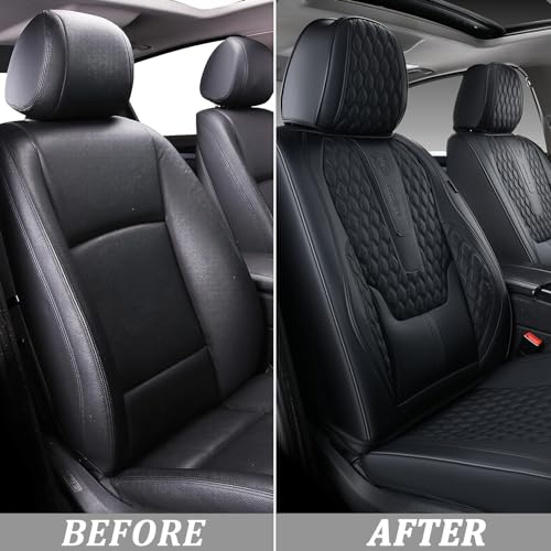 Image of Coverado Front Seat Covers, Car Seat Covers Front Seats, Nappa Leather Seat Covers for Cars, Waterproof Seat Covers with Lumbar Support Universal Fit for Most Cars SUV Trucks (Front, Black)