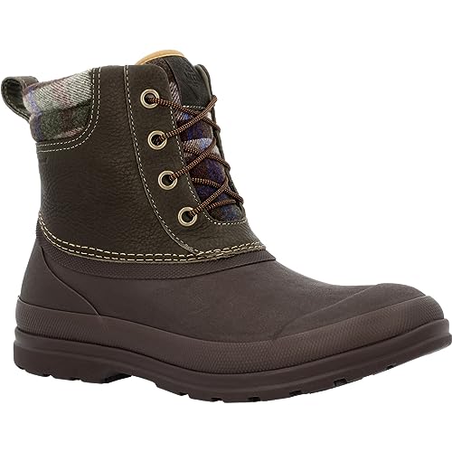 Muck ODL3PLDM13 Men's Originals Leather Duck Lace Dk Olive/Dk Brown (Coffee Bean)/Plaid Wool 13 Mens