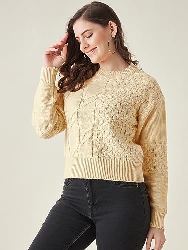 Image of Modeve Self Design Round Neck Casual Women Crop Top Sweater||Winterwear||
