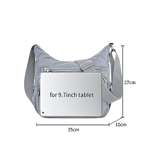 NOTAG Umhängetasche Damen, Leichte Mehrfach-Taschen Schultertasche Wasserdicht Sportliche Umhängetasche Multifunktionale Nylon Handtasche (Grau)