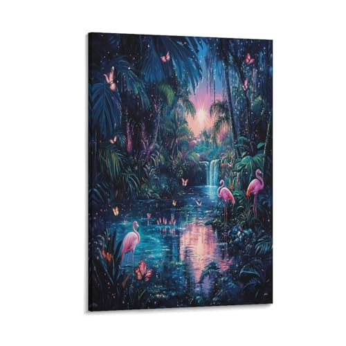 Tableau impression sur toile flamant rose décoration murale de couloir 50x75cm