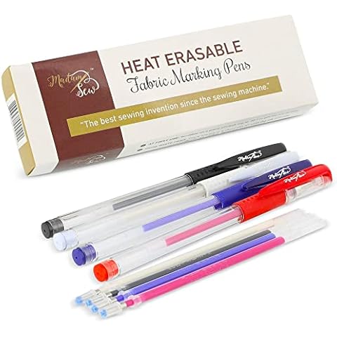 Madam Sew Heat Erasable Fabric Marking Pens for Sewing and Quilting | Fabric Markers for Sewing, Embroidery, Dressmaking with 4 Pens + 4 Refills | No Ghost Lines, Disappearing Ink for Precise Marking Cover