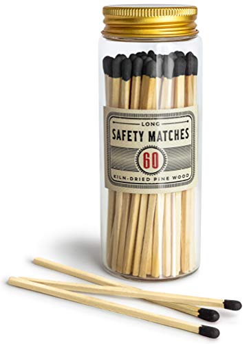 Premium Long Matches for Candles, Decorative Matches in Apothecary Glass Jar, Colorful Matches Long Wooden, Safety Matches, Wooden Matches, Long Stick Matches, Black | Set of 60 Matchsticks