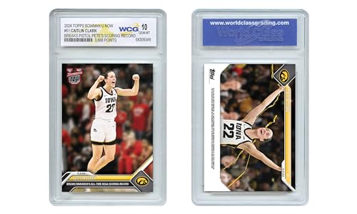 WCG 2024 Topps Bowman Caitlin Clark Card #61 Breaks Pistol Pete NCAA All-Time Scoring Record - Graded Gem-Mint 10