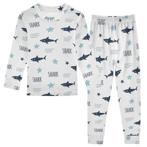 Pajama Sets Long Sleeve Shark Stars Pattern Soft Comfy Sleepwear 2 Piece PJS 3-8T