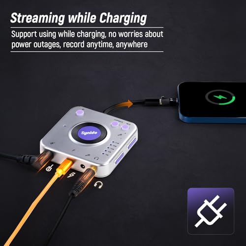 Image of Synido Portable Guitar Audio Interface, 24-bit /96kHZ Audio Adapter with USB-C, Inst. /Headphone Ports for Live Streaming, for DJ Set Audio Recording, for iPhone /iPad /Android /Mac /PC /Laptop, (A20)