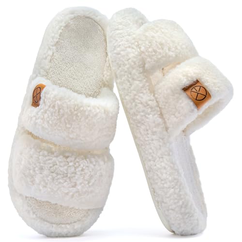 Image of FHILEPON Women's House Slippers Open Toe Indoor Slippers Memory Foam House Shoes with Soft Fleece
