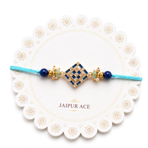 Image of JAIPUR ACE Elegant Blue inchBRO inch Designer Rakhi Gift Set with Greeting Card and Roli Chawal Pouch, Premium Brother Rakhi, Festive Raksha Bandhan Gift for Brother, Traditional (NR5)