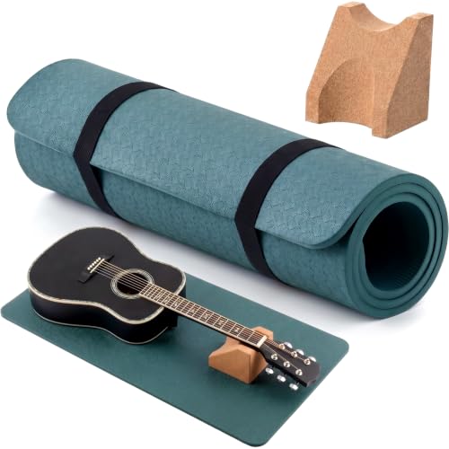 Image of Klyyo 41 In Guitar Mat with Neck Rest, 8mm Extra Thick TPE Non Slip,Green | Dual Height Cradle for Bass Guitar, Repair Bench Pad for String Change Cleaning, Fits Acoustic Electric Ukulele