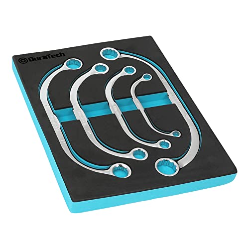 DURATECH Jeu de clés polygonales demi-lune, Jeu de clés à doubles en acier au chrome vanadium, 5 pièces, métriques, 8-22mm, avec organiseur à outils en mousse EVA