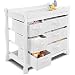 Costzon Baby Changing Table, Infant Diaper Changing Table Organization, Newborn Nursery Station with Pad, Sleigh Style Nursery Dresser Changing Table with Hamper/ 6 Baskets (White)
