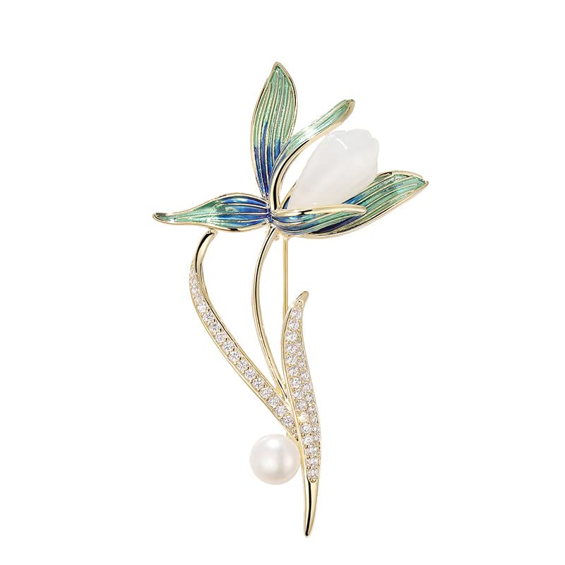 Broche de flor de magnolia esmaltada un regalo sofisticado con perlas