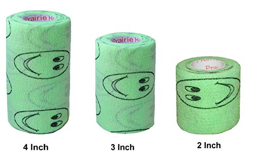 Image of Vet Wrap Wrap Tape (Green with Smiles Pattern) (2 Pack) (4 Inch x 15 feet) Self Adhesive Adherent Adhering Cohesive Flex Self Stick Bandage Grip Roll Dog Cat Pet Horse