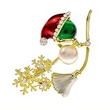 DYPASA Broche de Mujer Muñeco de Nieve con Sombrero de Navidad Montando Broomstick Broche Perla Pin ...