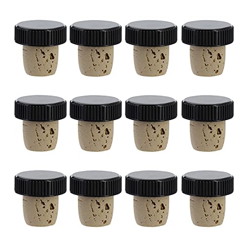 Westmark 482020E4 Lot de 12 bouchons pour bouteilles de vin, spiritueux, huile ou vinaigre, liège naturel/plastique, marron clair/noir, Non Renseigné