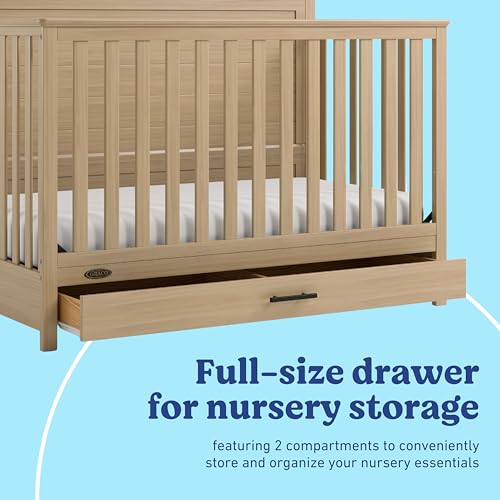 Image of Graco Tristan 5-in-1 Convertible Crib with Drawer (Driftwood) - GREENGUARD Gold Certified, Fits Standard Crib Mattress, Premium Handle, Converts to Toddler Bed, Daybed, and Full-Size Bed