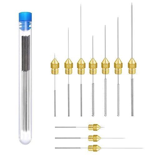 HiLetgo 10pcs/Lot Nozzle Cleaning Needles 3D Printer Parts 0.15 0.2 0.25 0.3 0.35 0.4 0.5 0.6 0.8 1.0mm Stainless Steel Nozzle Cleaning Needles Kit for Drills