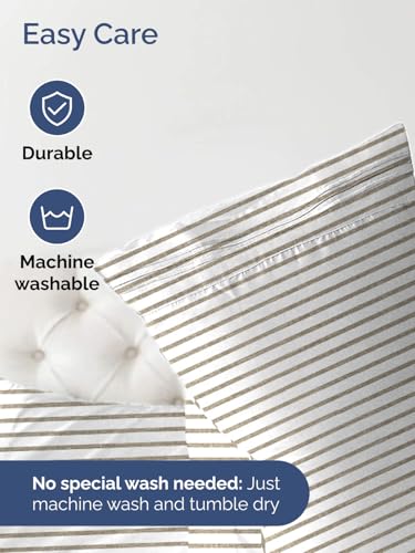 Image of Extra Deep Twin Fitted Sheet - Single Fitted Sheet Only - Beige Stripes | Easily Fits 18 inch to 24 inch Mattress, Soft, Wrinkle Free, Breathable & Comfy, Extra Deep Pockets Hotel Luxury Fitted Sheet