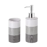 Juego de dispensador y portacepillos de Rayas de cerámica Gris de 200 ml - LOLAhome