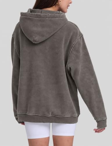 Image of FAIABLE Womens Oversized Acid Wash Hoodie Unisex Heavyweight Fleece Cotton Hoodies Vintage Washed Sweatshirt for Women