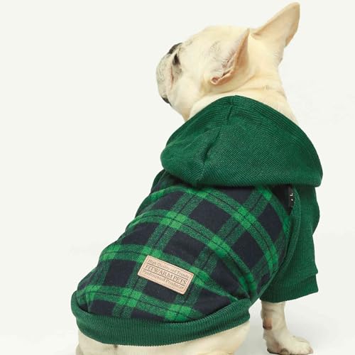 Fitwarm FWKNITTEDHOODIE_GREEN_M_B0870 Tartan Plaid Dog Hoodie, Knitted Dog Clothes For Small Dogs Boy, Pet Sweater thumb #1