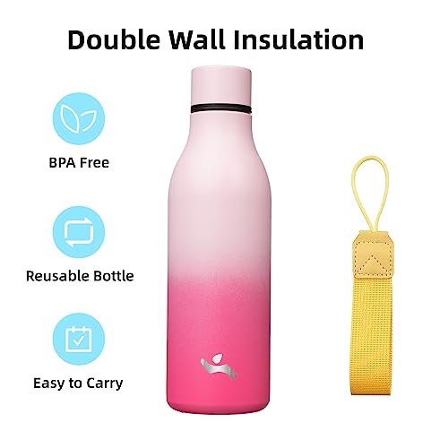 Image of Konokyo Insulated Water Bottle with Strap,18 oz Double Wall Stainless Steel Vacuum Bottles Metal Water Flask,Cherry