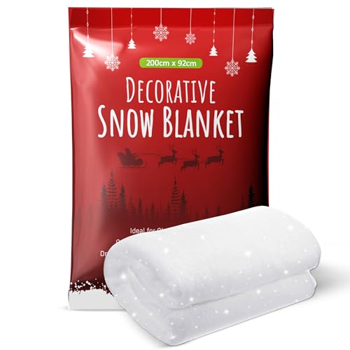 Glittered Artificial Snow Blanket Roll 200cm x 92cm Fluffy Fake Snow Blanket for Christmas Village Xmas Tree Table or Backdrop Decoration Indoor Glitter Snow Carpet for Winter Display