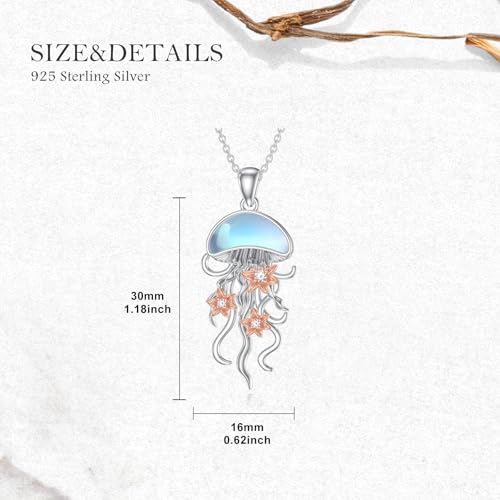 Jellyfish Necklace for Women 925 Sterling Silver Moonstone Jellyfish Pendant Necklaces Hawaiian Ocean Animal Jewelry Gifts for Daughter4