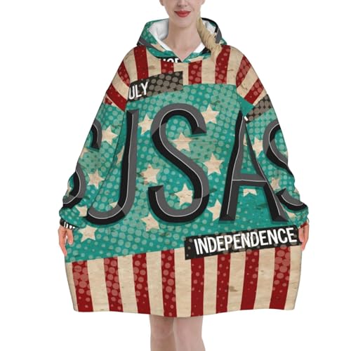 Sweat à capuche géant en flanelle premium au design rétro USA pour adulte