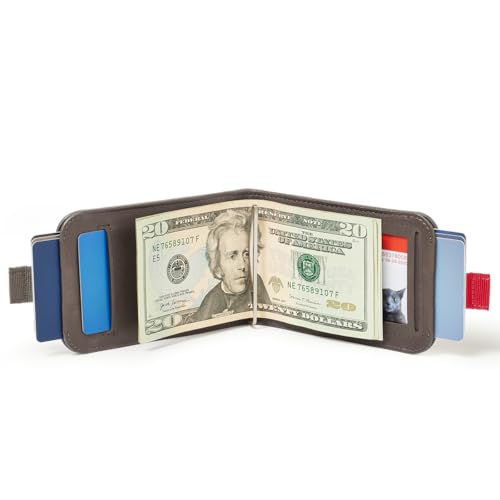 Image of Distil Union Wally Bifold 5.0 Slim Bifold Wallet for Men - Minimalist RFID Leather Wallet with ID Window, Pull Tab Card Holder & Money Clip - Holds 14 Cards & 30 Bills - Grey