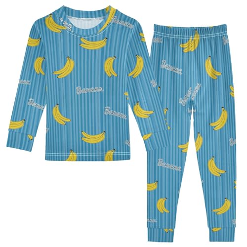 Pajama Sets Long Sleeve Yellow Banana Blue Background Soft Comfy Sleepwear 2 Piece PJS 3-8T