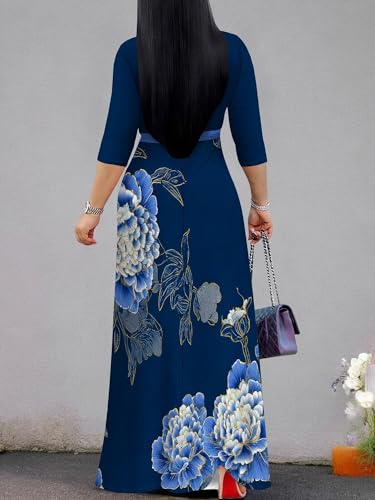 Image of PinkPatty Women's Long Sleeve Maxi Dress Plus Size Trendy Wedding Guest Dress with Pockets&Belt