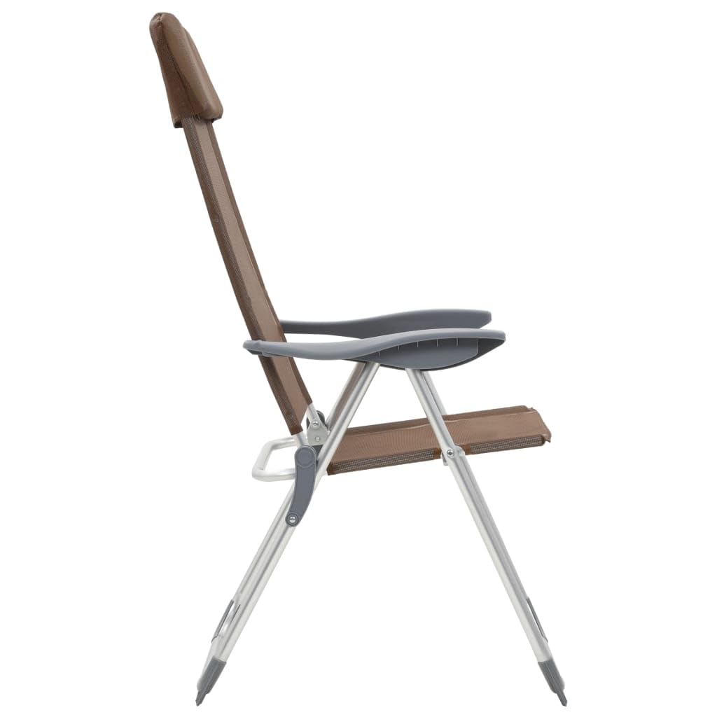 2er Set Campingstühle Klappbar mit Kopfstütze, Verstellbare Gartenstühle aus Aluminium und Textilene, Leichte Angelstühle für Outdoor, Reisen und Strand, Braun
