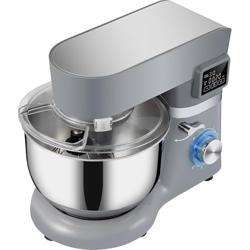 Happybuy 660W Stand Mixer, 6-Speed Electric Dough Mixer with LCD Timer, Tilt-Head 5.8 Qt Stainless Steel Bowl, Dough Hook & Whisk, Gray